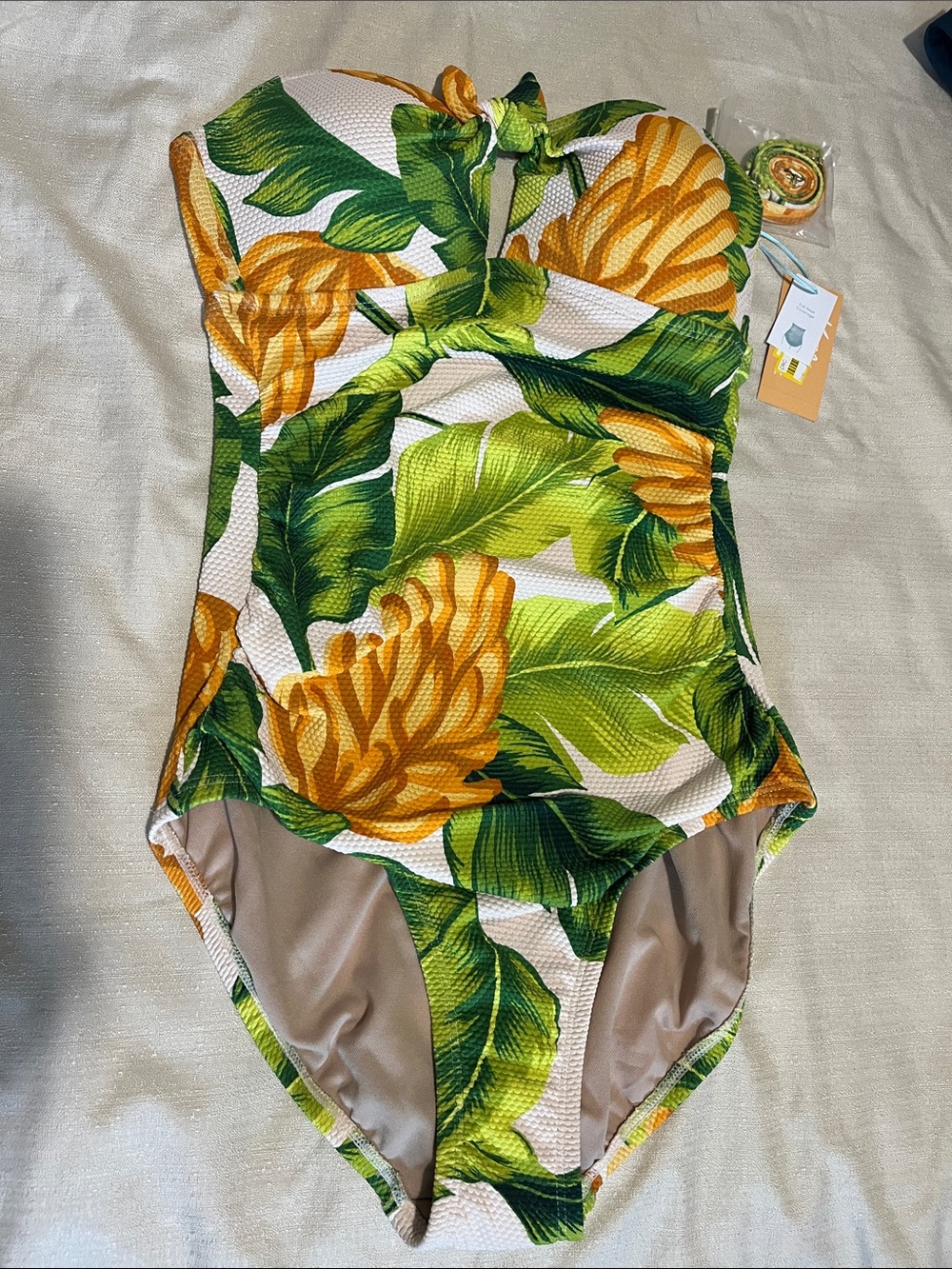 Kona Sol Green and Yellow Tropical One-Piece Swimsuit